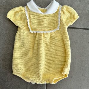Janie and Jack yellow baby scalloped trim sweater romper size 0-3M